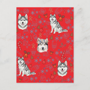 Schattige Husky Hond Kerstmis Winter Naadloos Patr Briefkaart