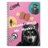 Schattige Husky Ninja Notitieboek gepersonaliseerd (Voorkant)