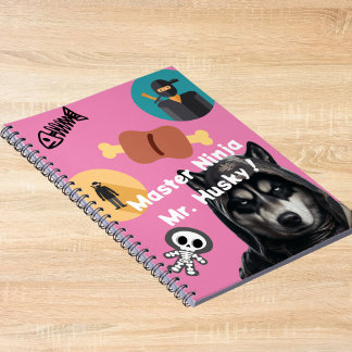 Schattige Husky Ninja Notitieboek gepersonaliseerd