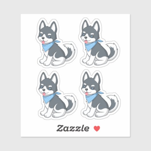 Schattige Husky Puppy Hond 4 Sticker (Vel)