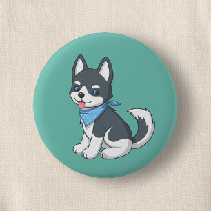 Schattige Husky Puppy Hond op Groen Ronde Button 5,7 Cm