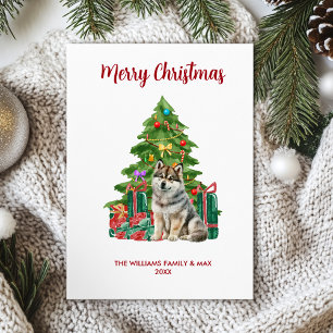 Schattige Huskyhondfamilie Kerstmis Feestdagenkaart
