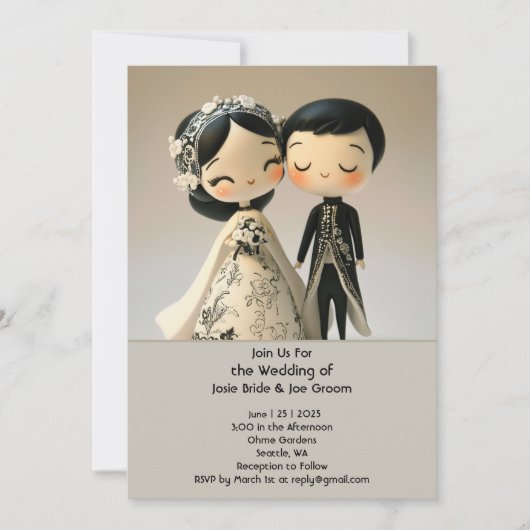 Schattige huwelijksuitnodiging voor traditionele k kaart (Voorkant)