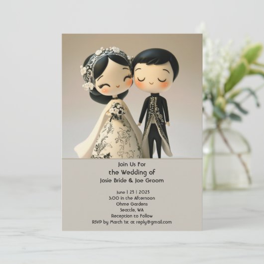 Schattige huwelijksuitnodiging voor traditionele k kaart (Staand voorkant)