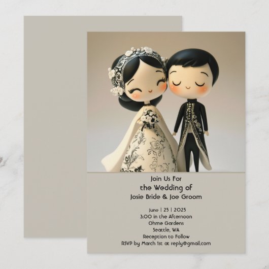 Schattige huwelijksuitnodiging voor traditionele k kaart (Voorkant / Achterkant)