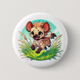 Schattige hyena wordt begrensd door een veld ronde button 5,7 cm