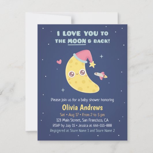 Schattige I Love You to the Moon & Back Baby showe Kaart (Voorkant)