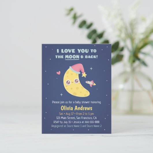 Schattige I Love You to the Moon & Back Baby showe Kaart (Staand voorkant)