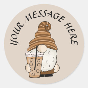 Schattige Ice Coffee Gnoom Bericht toevoegen Ronde Sticker