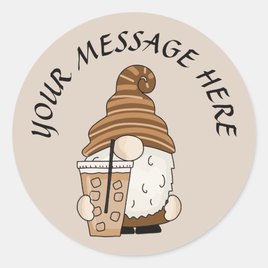 Schattige Ice Coffee Gnoom Bericht toevoegen Ronde Sticker (Voorkant)