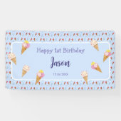 Schattige Ice Cream Cone Blauw Kinder Jongen Verja Spandoek (Horizontaal)