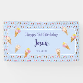 Schattige Ice Cream Cone Blauw Kinder Jongen Verja Spandoek