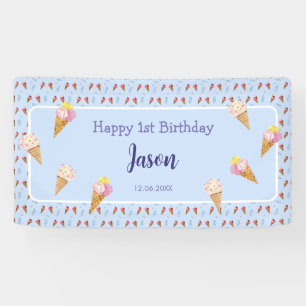 Schattige Ice Cream Cone Blauw Kinder Jongen Verja Spandoek