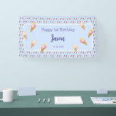 Schattige Ice Cream Cone Blauw Kinder Jongen Verja Spandoek (Beurs)