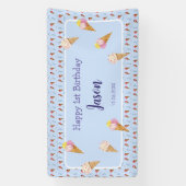 Schattige Ice Cream Cone Blauw Kinder Jongen Verja Spandoek (Verticaal)