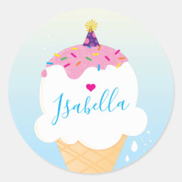 SCHATTIGE ICE CREAM CONE strooit retro party blauw Ronde Sticker