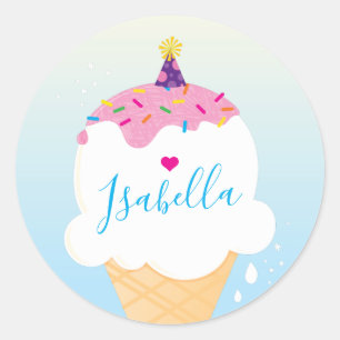 SCHATTIGE ICE CREAM CONE strooit retro party blauw Ronde Sticker