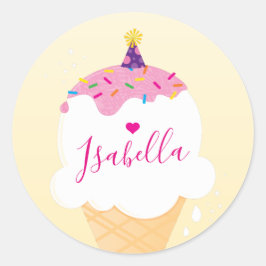 SCHATTIGE ICE CREAM CONE strooit retro party geel Ronde Sticker