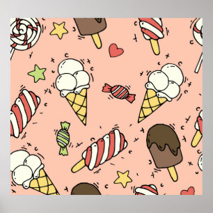 Schattige Ice Cream & Lollipops: Naadloos Poster