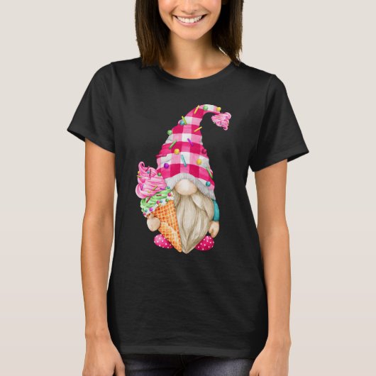 Schattige Ice Cream Lover Gnome voor Vrouwen met R T-shirt (Voorkant)