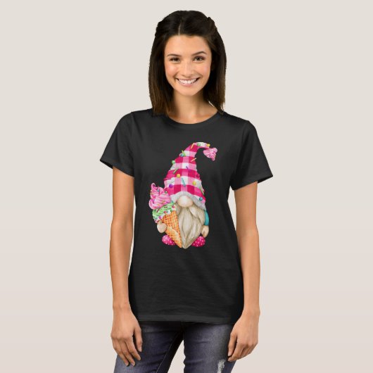 Schattige Ice Cream Lover Gnome voor Vrouwen met R T-shirt (Voorkant volledig)