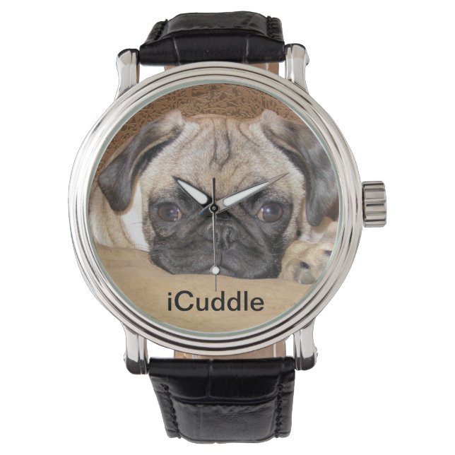 Schattige iCuddle Pug Puppy Horloge (Voorkant)
