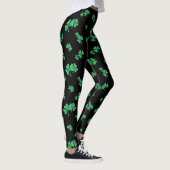 Schattige Iers Shamrock Patroon op zwart Leggings (Rechts)