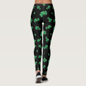 Schattige Iers Shamrock Patroon op zwart Leggings (Achterkant)