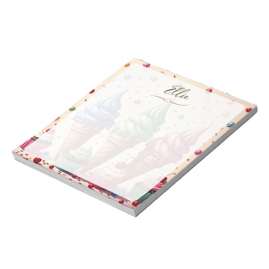 Schattige ijs en cupcakes gepersonaliseerd notitieblok (Linkerzijde)