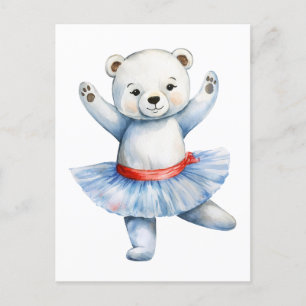 Schattige ijsbeer ballerina danst ballet feestdagenkaart
