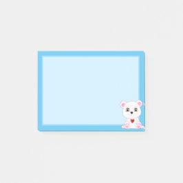 Schattige ijsbeer cartoon op lichtblauw post-it® notes