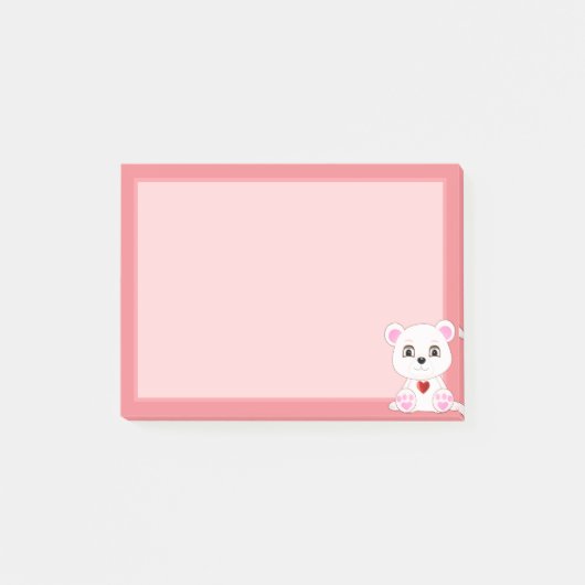 Schattige IJsbeer Cartoon op Lichtroze Post-it® Notes (Voorkant)