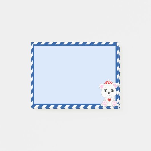 Schattige ijsbeer cartoon op luchtblauw post-it® notes (Voorkant)