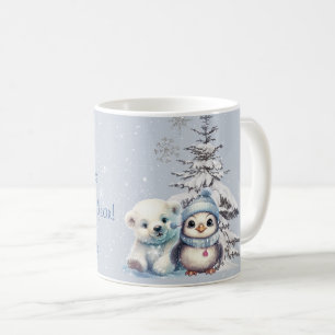 Schattige ijsbeer en pinguïn Noordpool Kerstmis Koffiemok