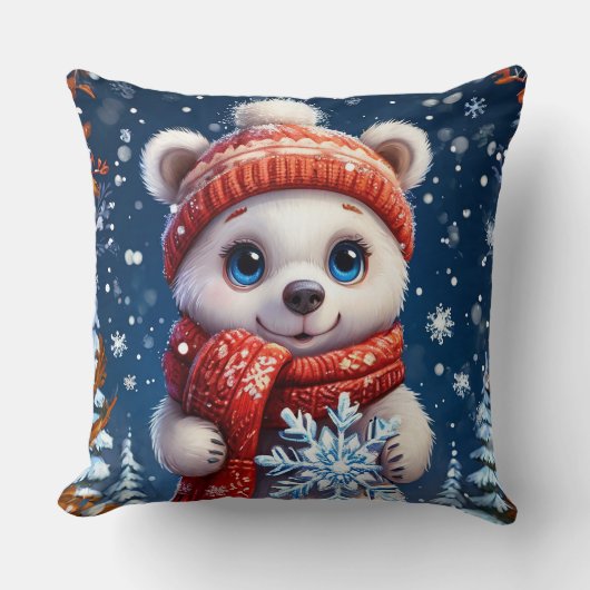Schattige ijsbeer in winterjasje kussen (Voorkant)