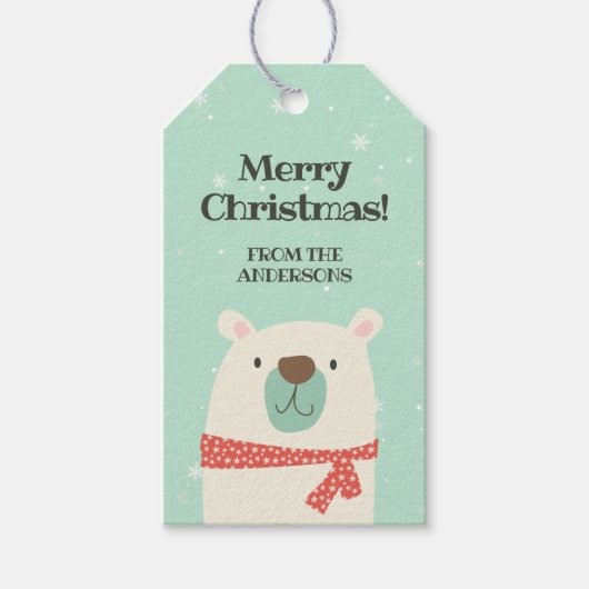 Schattige IJsbeer Kerst Cadeaulabel (Voorkant)