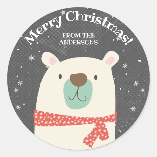 Schattige IJsbeer Kerst Ronde Sticker (Voorkant)