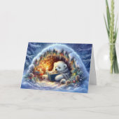 Schattige ijsbeer leest KJV Bijbelvers met Kerst  Feestdagen Kaart (Voorkant)