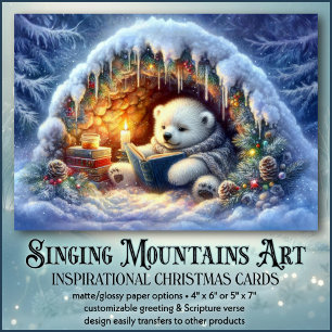 Schattige ijsbeer leest KJV Bijbelvers met Kerst  Feestdagen Kaart