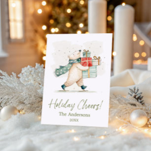 Schattige ijsbeer met cadeaus waterverf kerstgroet feestdagenkaart