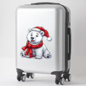 Schattige ijsbeer met kerstmuts en sjaal sticker (Koffer)