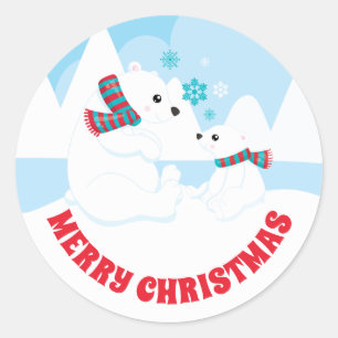Schattige ijsbeer moeder en baby vrolijk kerstfees ronde sticker