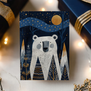 Schattige Ijsbeer Noordse Winter Prettig Kerstfees Feestdagenkaart