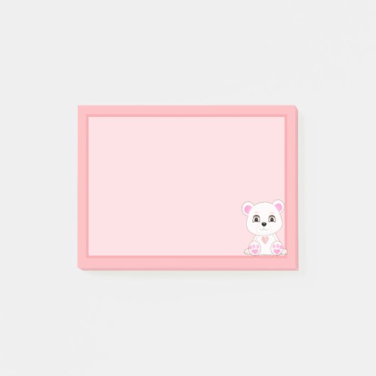 Schattige ijsbeer op lichtroze post-it® notes (Voorkant)