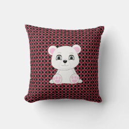 Schattige ijsbeer op zwart en rood diamantpatroon kussen