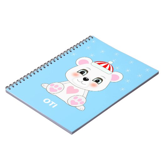 Schattige ijsbeer & sneeuwvlokken op Columbia blau Notitieboek (Linkerzijde)