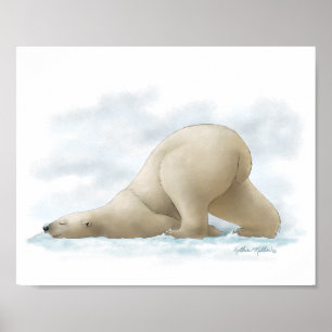 Schattige ijsbeer stripfiguur in de sneeuw poster