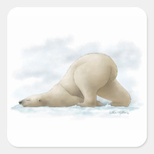 Schattige ijsbeer stripfiguur in de sneeuw vierkante sticker