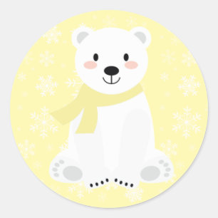 Schattige Ijsbeer Winter Sneeuwvlok Geel Ronde Sticker