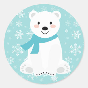 Schattige Ijsbeer Winter Sneeuwvlok Teal Ronde Sticker